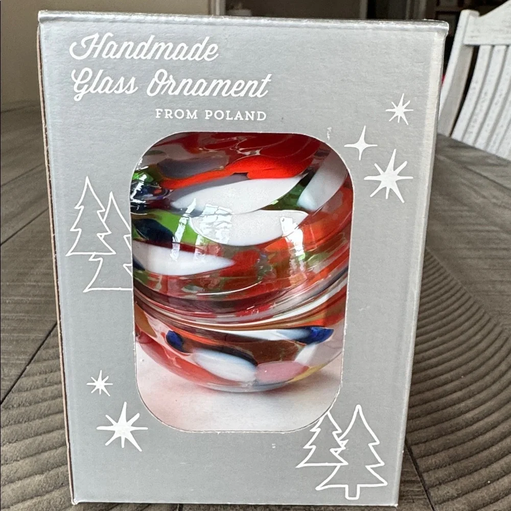 Handmade Mouth Blown Swirled Glass Ornament Poland Artisans Holiday Decor